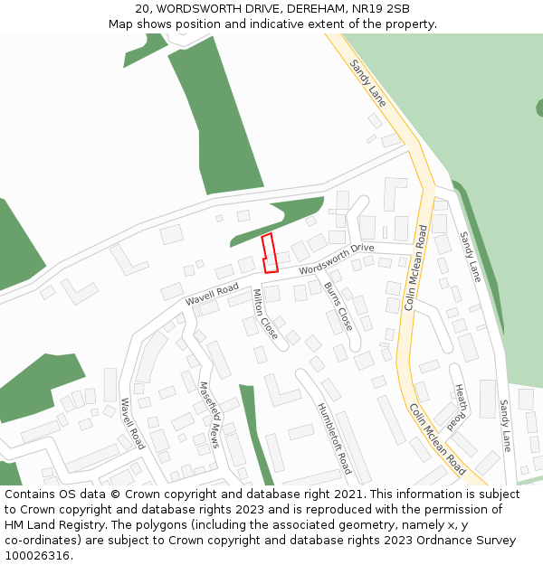 20, WORDSWORTH DRIVE, DEREHAM, NR19 2SB: Location map and indicative extent of plot