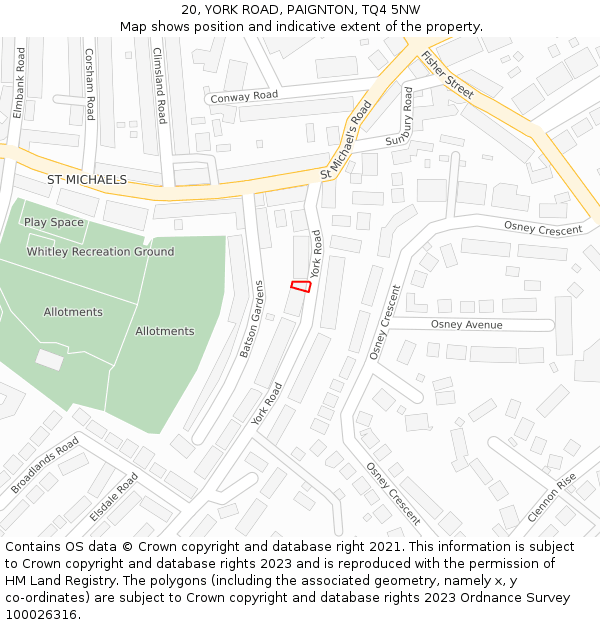 20, YORK ROAD, PAIGNTON, TQ4 5NW: Location map and indicative extent of plot