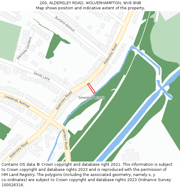 200, ALDERSLEY ROAD, WOLVERHAMPTON, WV6 9NB: Location map and indicative extent of plot