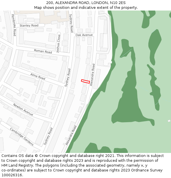 200, ALEXANDRA ROAD, LONDON, N10 2ES: Location map and indicative extent of plot