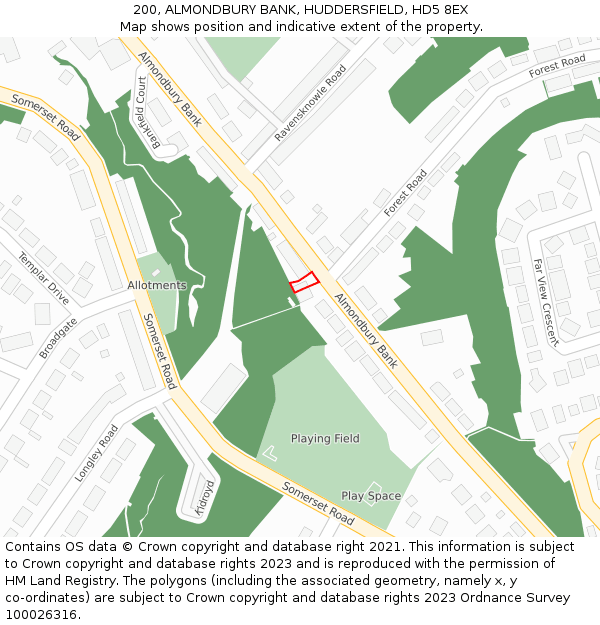 200, ALMONDBURY BANK, HUDDERSFIELD, HD5 8EX: Location map and indicative extent of plot