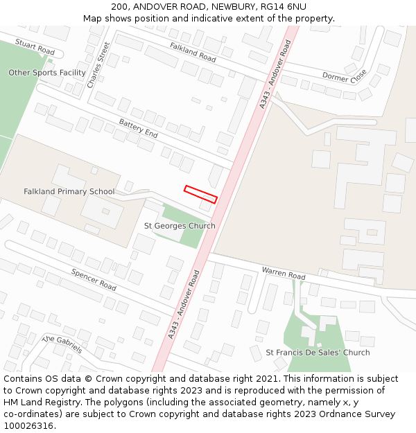 200, ANDOVER ROAD, NEWBURY, RG14 6NU: Location map and indicative extent of plot
