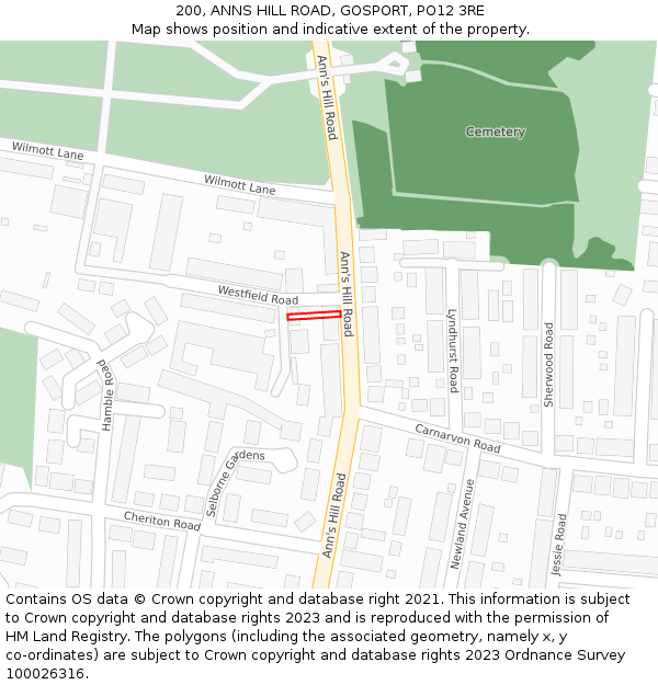 200, ANNS HILL ROAD, GOSPORT, PO12 3RE: Location map and indicative extent of plot