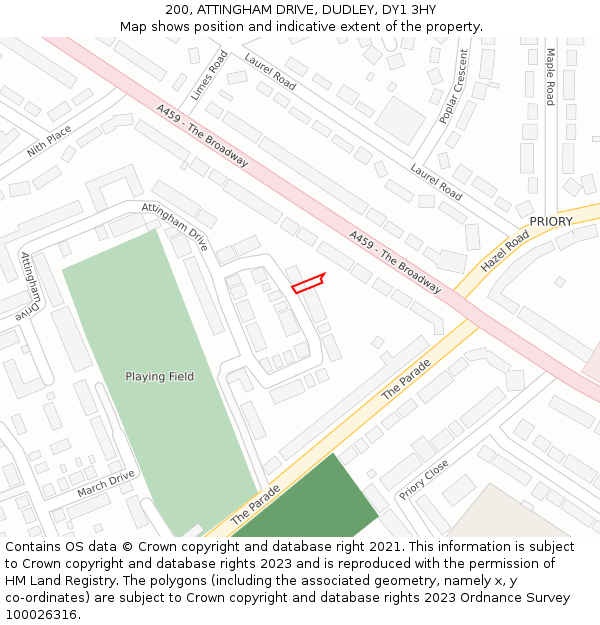 200, ATTINGHAM DRIVE, DUDLEY, DY1 3HY: Location map and indicative extent of plot