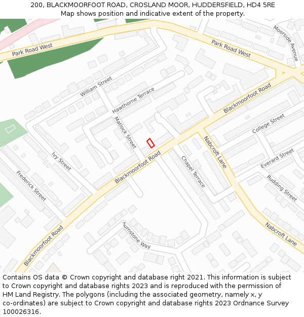 200, BLACKMOORFOOT ROAD, CROSLAND MOOR, HUDDERSFIELD, HD4 5RE: Location map and indicative extent of plot