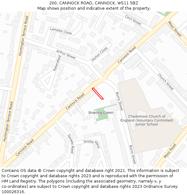 200, CANNOCK ROAD, CANNOCK, WS11 5BZ: Location map and indicative extent of plot