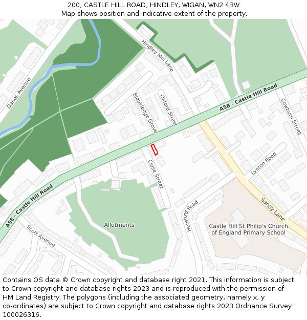 200, CASTLE HILL ROAD, HINDLEY, WIGAN, WN2 4BW: Location map and indicative extent of plot