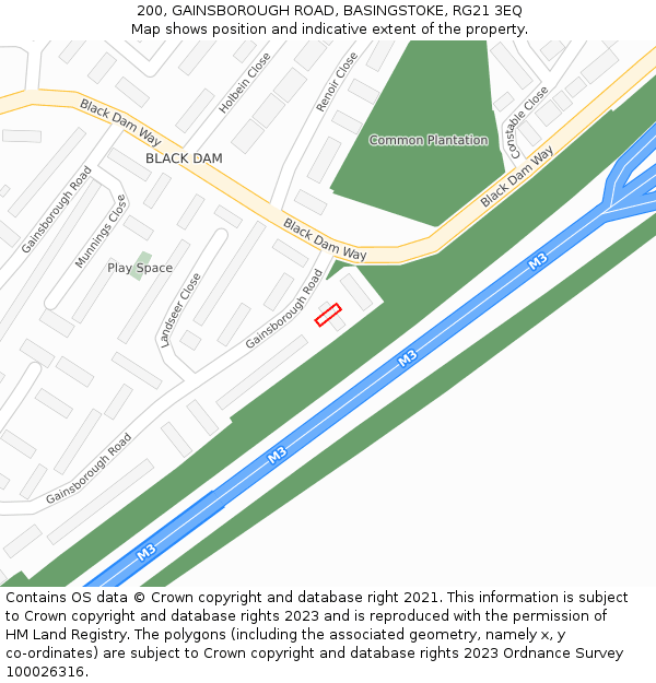 200, GAINSBOROUGH ROAD, BASINGSTOKE, RG21 3EQ: Location map and indicative extent of plot