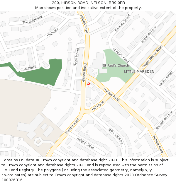 200, HIBSON ROAD, NELSON, BB9 0EB: Location map and indicative extent of plot