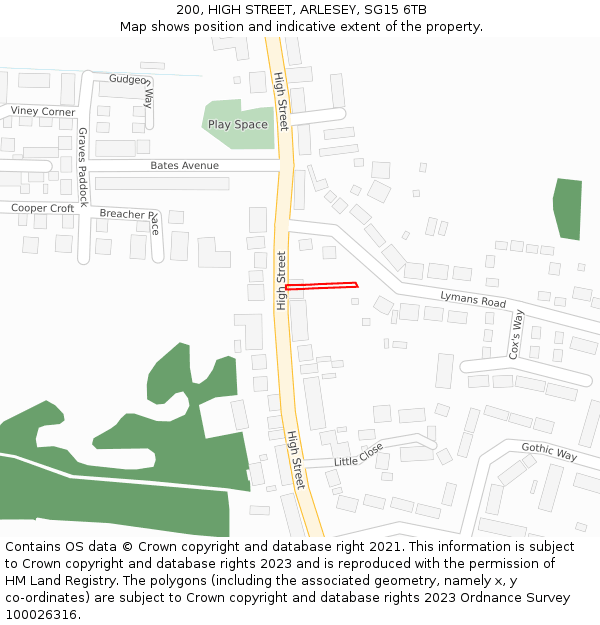 200, HIGH STREET, ARLESEY, SG15 6TB: Location map and indicative extent of plot