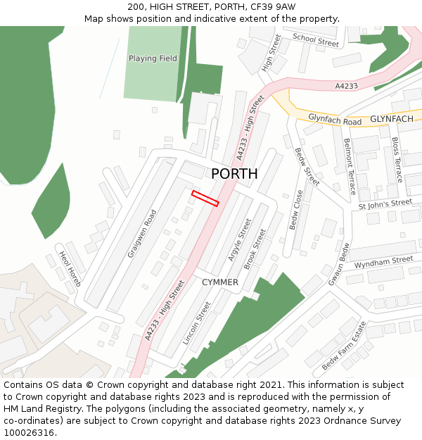 200, HIGH STREET, PORTH, CF39 9AW: Location map and indicative extent of plot