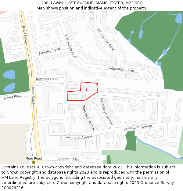 200, LAWNHURST AVENUE, MANCHESTER, M23 9RQ: Location map and indicative extent of plot