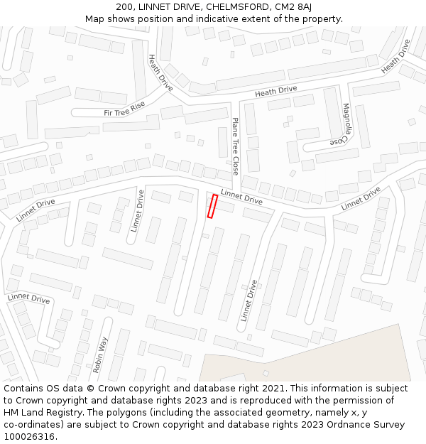 200, LINNET DRIVE, CHELMSFORD, CM2 8AJ: Location map and indicative extent of plot