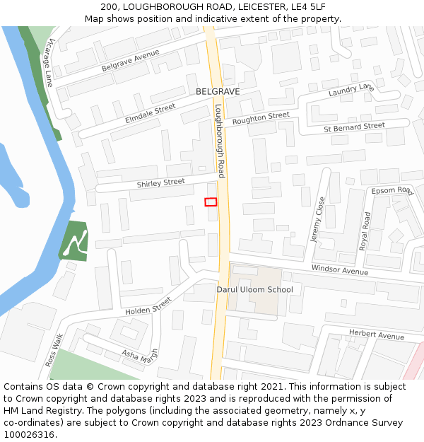 200, LOUGHBOROUGH ROAD, LEICESTER, LE4 5LF: Location map and indicative extent of plot