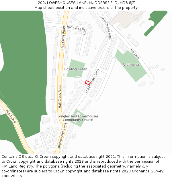 200, LOWERHOUSES LANE, HUDDERSFIELD, HD5 8JZ: Location map and indicative extent of plot