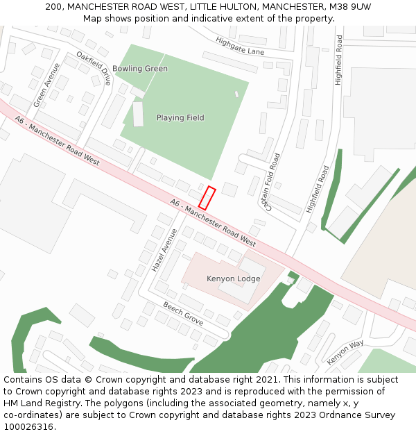200, MANCHESTER ROAD WEST, LITTLE HULTON, MANCHESTER, M38 9UW: Location map and indicative extent of plot