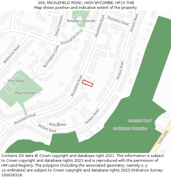 200, MICKLEFIELD ROAD, HIGH WYCOMBE, HP13 7HB: Location map and indicative extent of plot