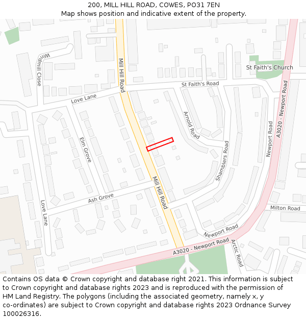 200, MILL HILL ROAD, COWES, PO31 7EN: Location map and indicative extent of plot