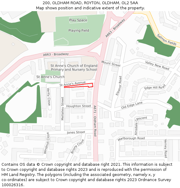 200, OLDHAM ROAD, ROYTON, OLDHAM, OL2 5AA: Location map and indicative extent of plot
