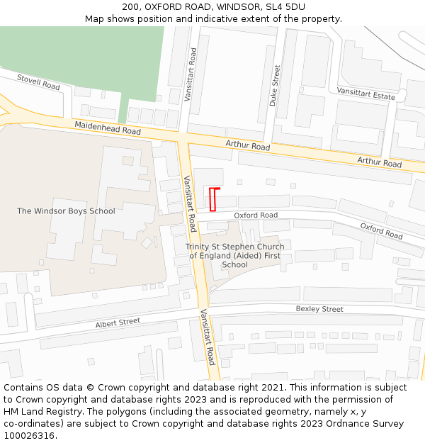 200, OXFORD ROAD, WINDSOR, SL4 5DU: Location map and indicative extent of plot