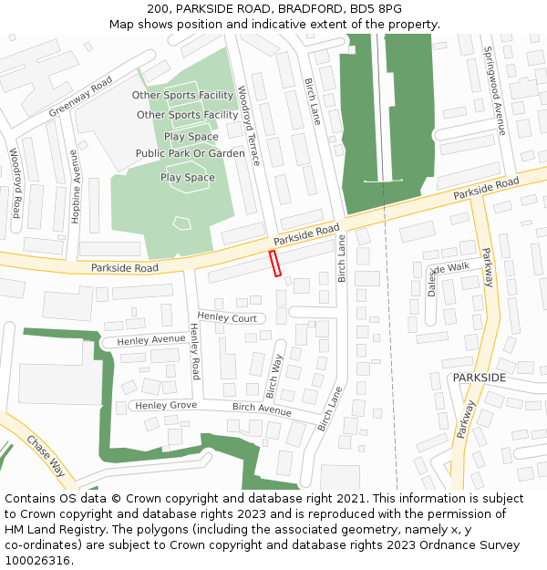 200, PARKSIDE ROAD, BRADFORD, BD5 8PG: Location map and indicative extent of plot