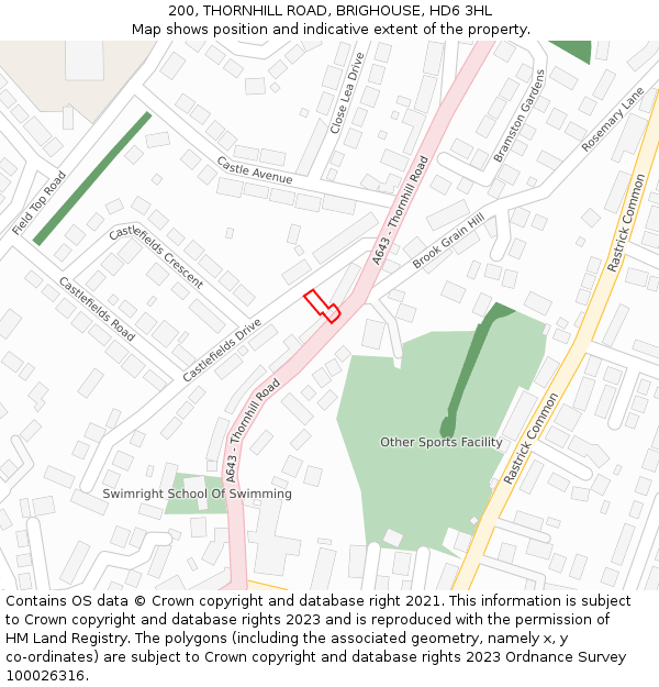 200, THORNHILL ROAD, BRIGHOUSE, HD6 3HL: Location map and indicative extent of plot