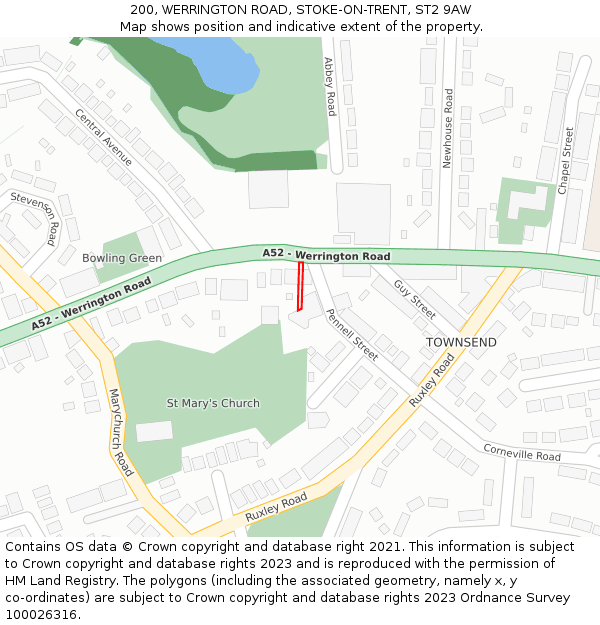 200, WERRINGTON ROAD, STOKE-ON-TRENT, ST2 9AW: Location map and indicative extent of plot