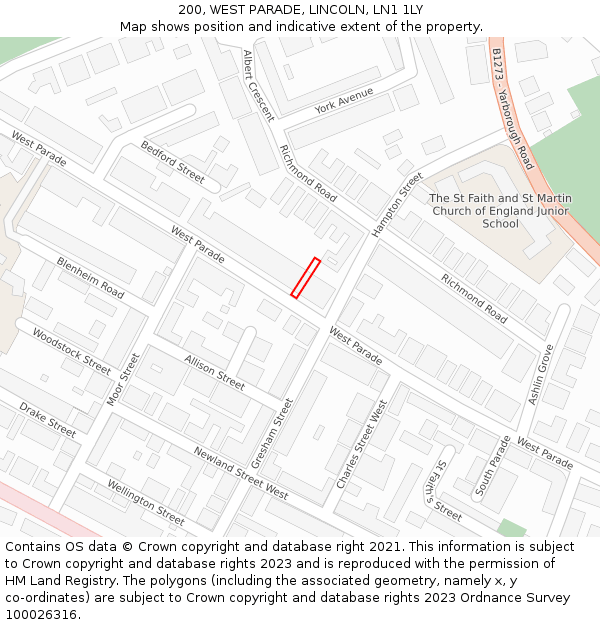 200, WEST PARADE, LINCOLN, LN1 1LY: Location map and indicative extent of plot