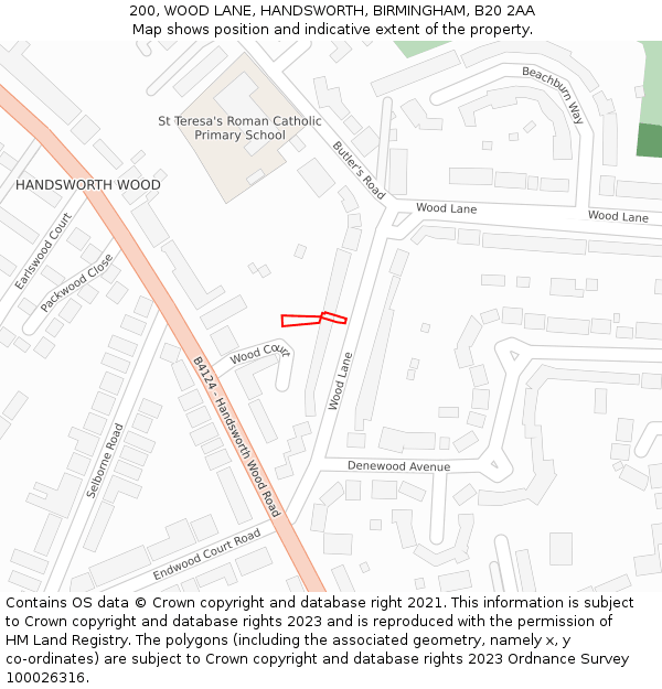 200, WOOD LANE, HANDSWORTH, BIRMINGHAM, B20 2AA: Location map and indicative extent of plot