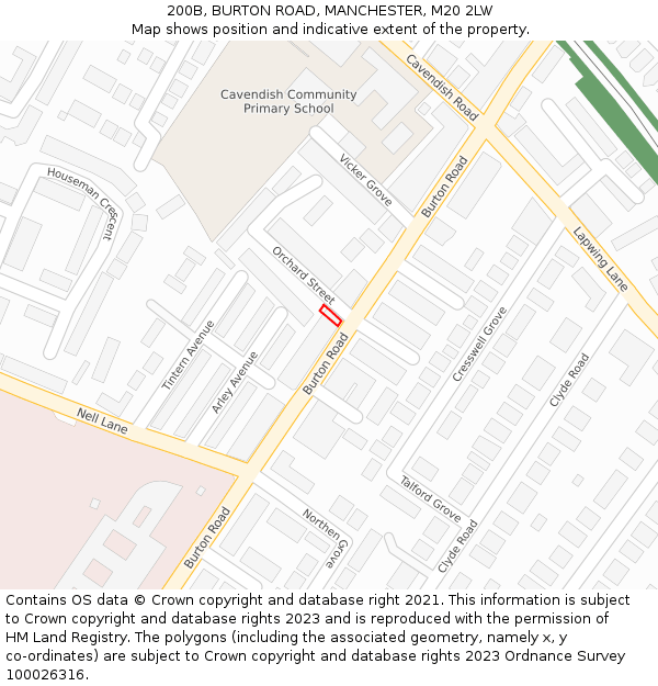 200B, BURTON ROAD, MANCHESTER, M20 2LW: Location map and indicative extent of plot