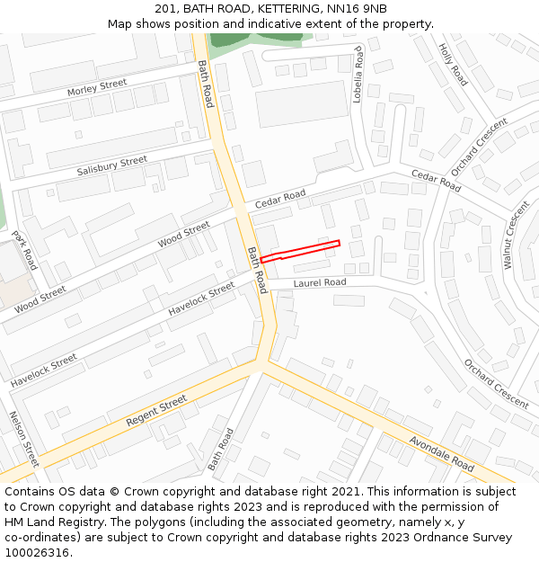 201, BATH ROAD, KETTERING, NN16 9NB: Location map and indicative extent of plot