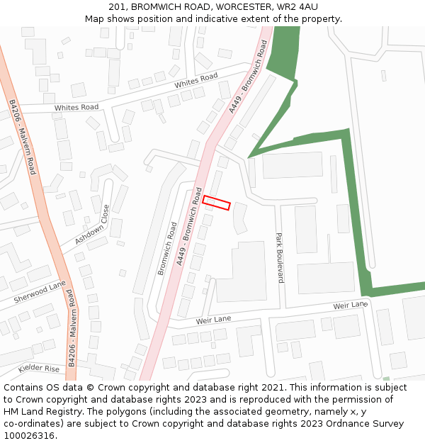 201, BROMWICH ROAD, WORCESTER, WR2 4AU: Location map and indicative extent of plot