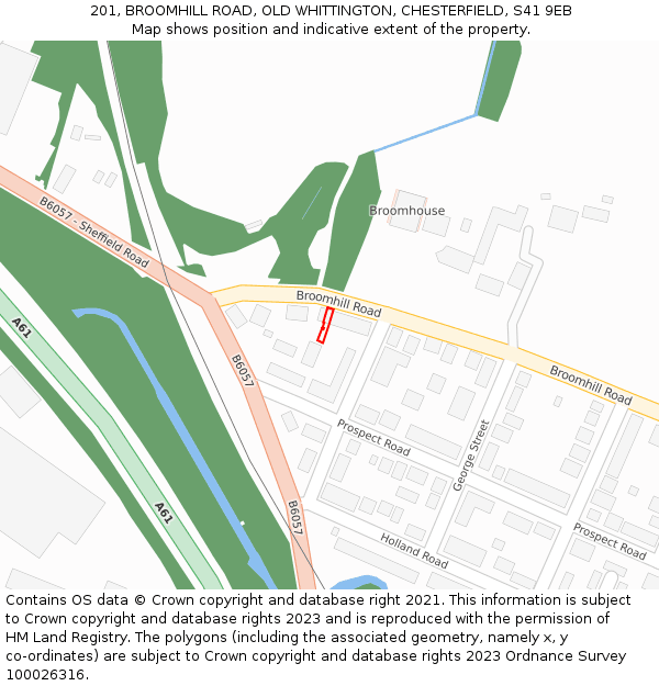 201, BROOMHILL ROAD, OLD WHITTINGTON, CHESTERFIELD, S41 9EB: Location map and indicative extent of plot