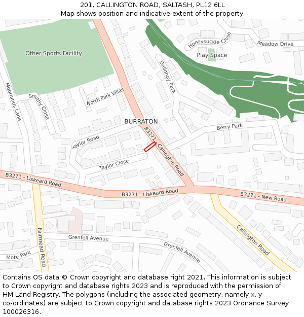 201, CALLINGTON ROAD, SALTASH, PL12 6LL: Location map and indicative extent of plot