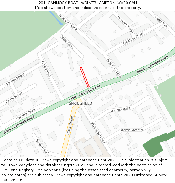 201, CANNOCK ROAD, WOLVERHAMPTON, WV10 0AH: Location map and indicative extent of plot