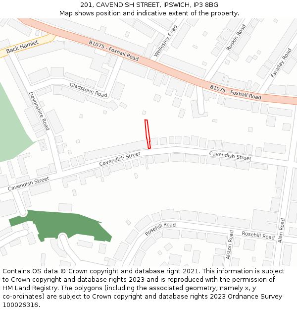 201, CAVENDISH STREET, IPSWICH, IP3 8BG: Location map and indicative extent of plot