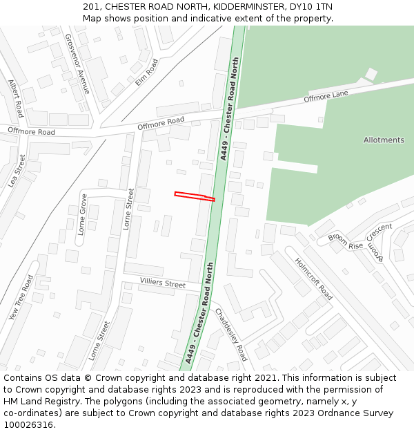 201, CHESTER ROAD NORTH, KIDDERMINSTER, DY10 1TN: Location map and indicative extent of plot