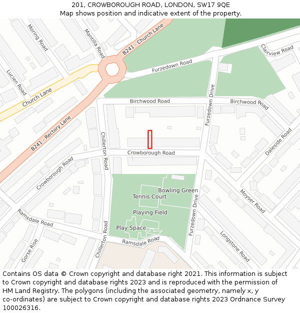 201, CROWBOROUGH ROAD, LONDON, SW17 9QE: Location map and indicative extent of plot