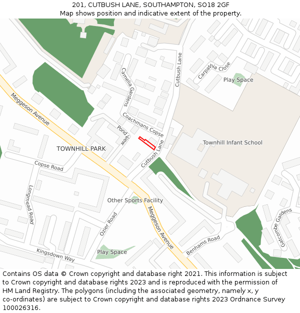 201, CUTBUSH LANE, SOUTHAMPTON, SO18 2GF: Location map and indicative extent of plot