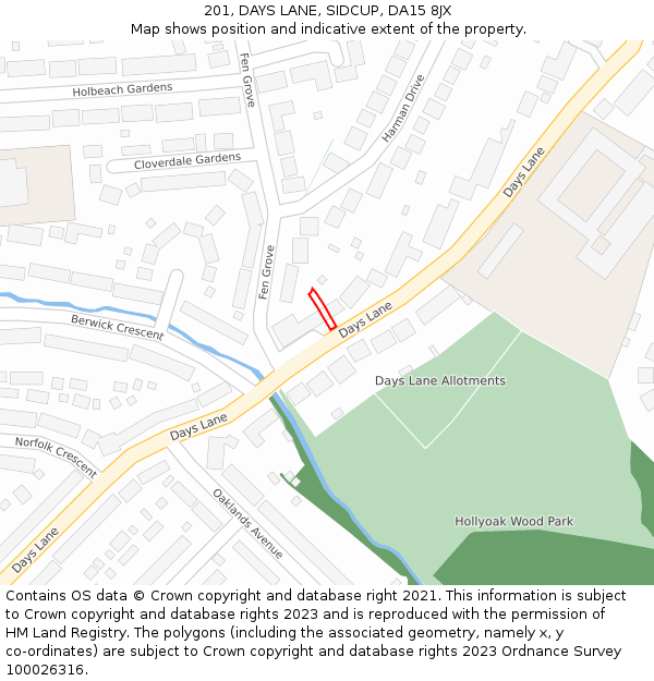 201, DAYS LANE, SIDCUP, DA15 8JX: Location map and indicative extent of plot