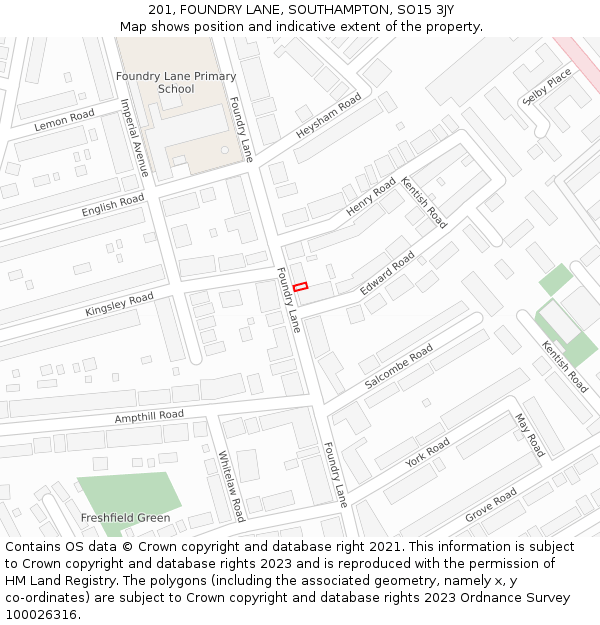 201, FOUNDRY LANE, SOUTHAMPTON, SO15 3JY: Location map and indicative extent of plot