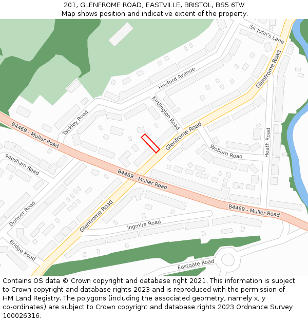 201, GLENFROME ROAD, EASTVILLE, BRISTOL, BS5 6TW: Location map and indicative extent of plot