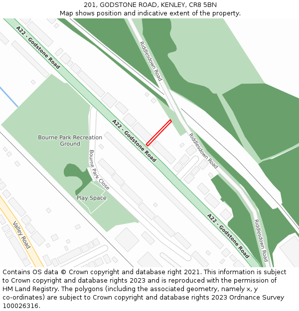 201, GODSTONE ROAD, KENLEY, CR8 5BN: Location map and indicative extent of plot