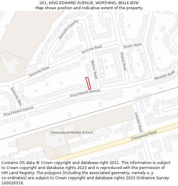 201, KING EDWARD AVENUE, WORTHING, BN14 8DW: Location map and indicative extent of plot