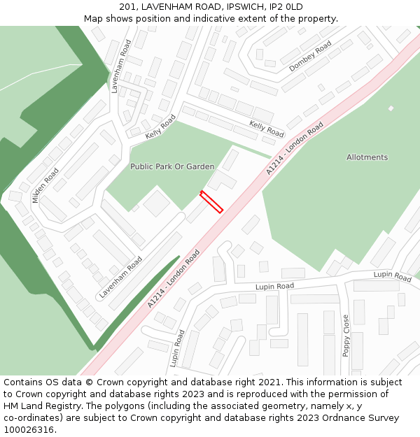 201, LAVENHAM ROAD, IPSWICH, IP2 0LD: Location map and indicative extent of plot