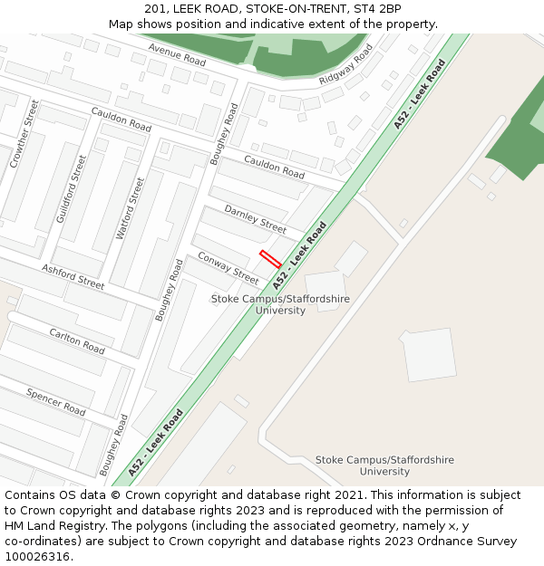 201, LEEK ROAD, STOKE-ON-TRENT, ST4 2BP: Location map and indicative extent of plot