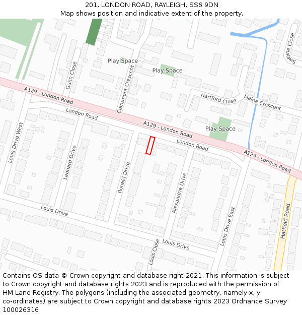 201, LONDON ROAD, RAYLEIGH, SS6 9DN: Location map and indicative extent of plot