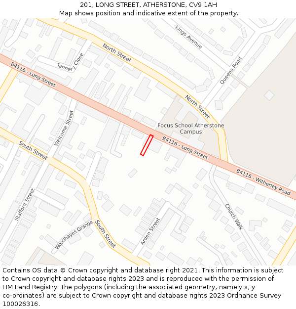 201, LONG STREET, ATHERSTONE, CV9 1AH: Location map and indicative extent of plot