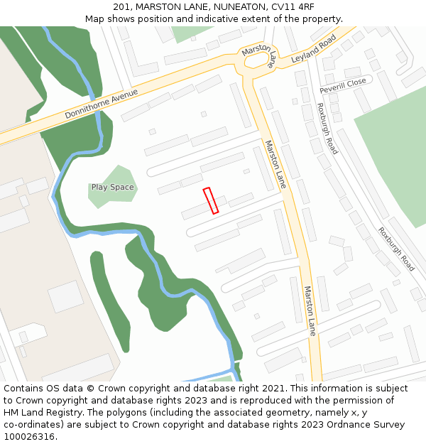 201, MARSTON LANE, NUNEATON, CV11 4RF: Location map and indicative extent of plot