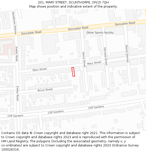 201, MARY STREET, SCUNTHORPE, DN15 7QH: Location map and indicative extent of plot